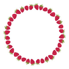 Round frame with raspberry. Isolated vector.