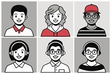 Fototapeta premium Diverse stylized avatars in a grid people minimalist