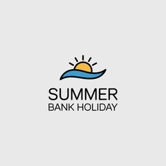 Stacked hello summer with sun and palm tree, paired with enjoy holiday ribbon, ideal for banner size printable or poster design  