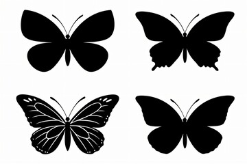 Black butterfly silhouettes on white insect wing