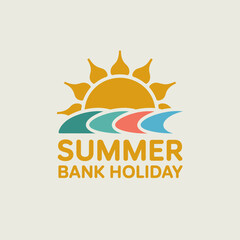 Summer bank holiday card with sun and beach icon, retro style printable, vacation poster, typographic design