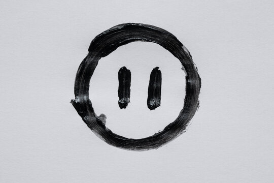 Hand painted watercolor black pause sign in circle on white background, video or music stop symbol, brush icon