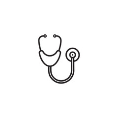 Simple black outline icon of a stethoscope isolated on a white background