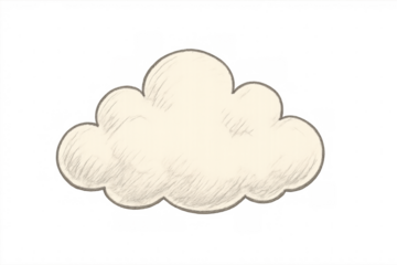 White hand-drawn cloud floating against transparent backdrop, symbolizing meteorological concepts and environmental climate awareness