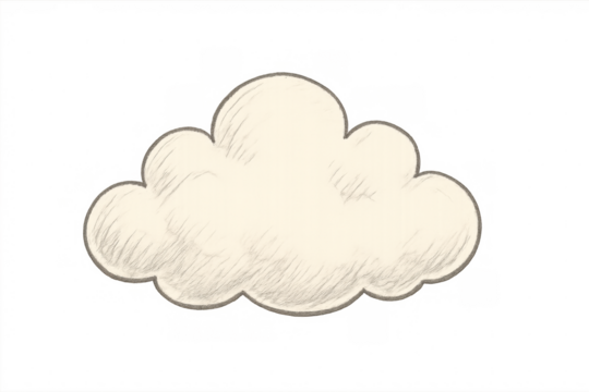 White hand-drawn cloud floating against transparent backdrop, symbolizing meteorological concepts and environmental climate awareness