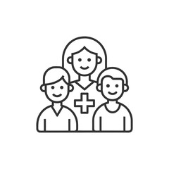 Doctor with children icon representing healthcare and family medical care isolated on white background