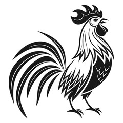 Obraz premium Stylized black rooster silhouette isolated on white background