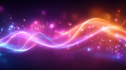 Fototapeta premium Abstract glowing wavy lines against a dark background with sparkling light effects