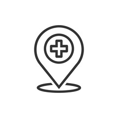 Obraz premium Medical location pin icon with a plus symbol isolated on a white background
