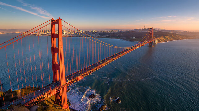 Golden Gate Bridge at Sunset – Aerial View 