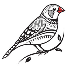 Obraz premium Ornate zebra finch perched on a branch with leaves