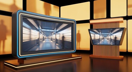 Television studio, virtual studio set. ideal for green screen compositing.