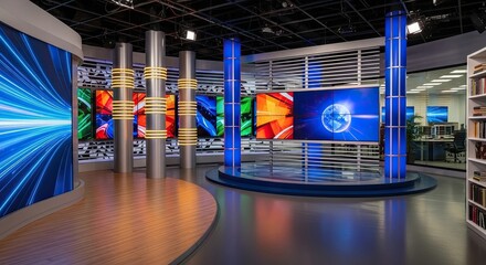 Television studio, virtual studio set. ideal for green screen compositing.