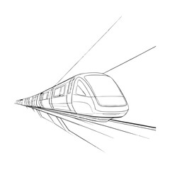 Modern futuristic monorail sketch with dynamic black line perspective for smart city transport, infrastructure development or technology presentations on transparent background.