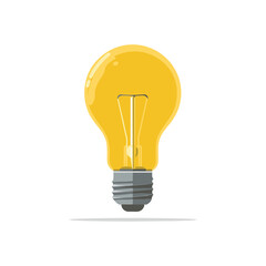 Simplified yellow light bulb with soft shadows in flat vector illustration style for idea, creativity, or innovation content in education and business on white background.