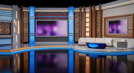 Television studio, virtual studio set. ideal for green screen compositing.