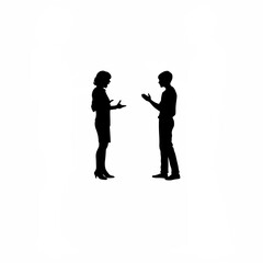 Silhouette of teacher and parent in disagreement on white background
