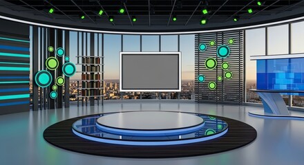 Television studio, virtual studio set. ideal for green screen compositing.
