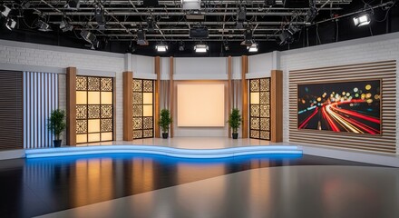 Television studio, virtual studio set. ideal for green screen compositing.