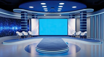 Television studio, virtual studio set. ideal for green screen compositing.