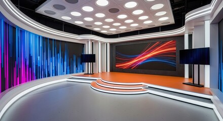 Television studio, virtual studio set. ideal for green screen compositing.
