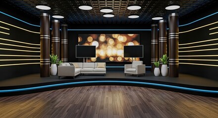 Television studio, virtual studio set. ideal for green screen compositing.