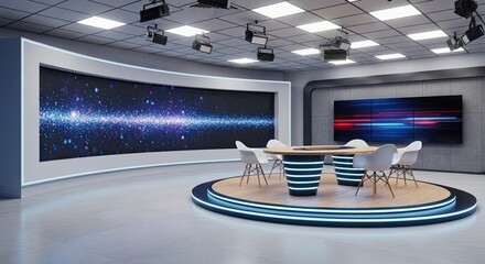 Television studio, virtual studio set. ideal for green screen compositing.