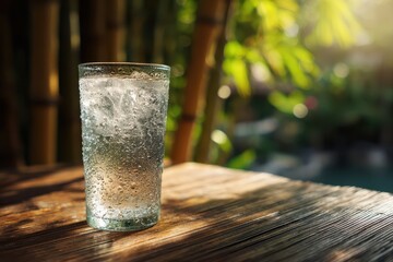 Refreshing Glass of Sparkling Water in a Natural Outdoor Setting