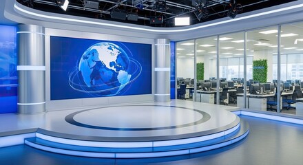 Television studio, virtual studio set. ideal for green screen compositing.