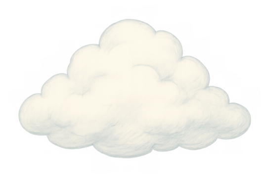 Hand-drawn illustration of a fluffy white cloud, isolated on a transparent background, perfect for weather or sky-themed designs