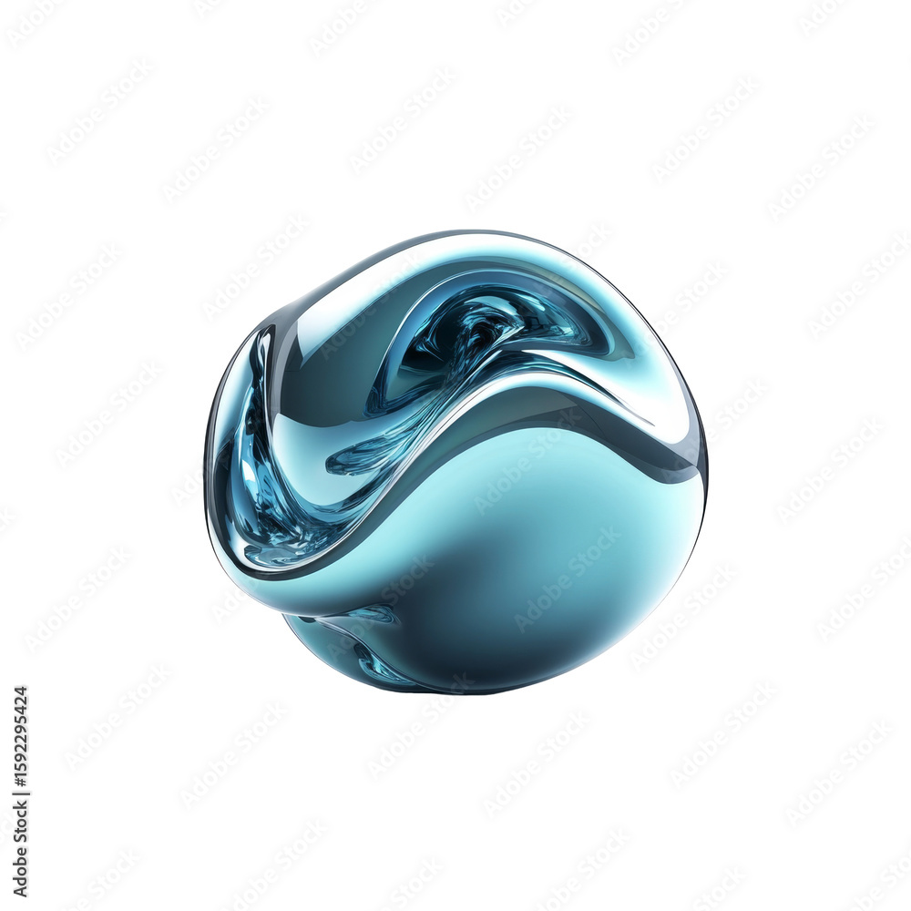 Poster smooth blue glass sphere with twisting curves reflects light in captivating patterns