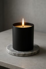 elegant black candle in minimalist setting, serene ambiance for relaxation and calm, modern design, home decor accent piece