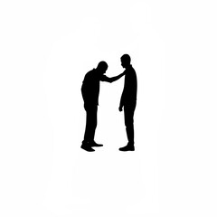 Silhouette of team leader trying to calm down colleague on white background
