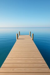 Fototapeta premium serene waterfront dock leading into tranquil ocean, endless horizon, calm sea, natures calm beauty
