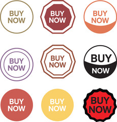 Buy now colorful circle badge collection vector labels ideal for ecommerce promotions web buttons digital shopping ads and sale offer notifications