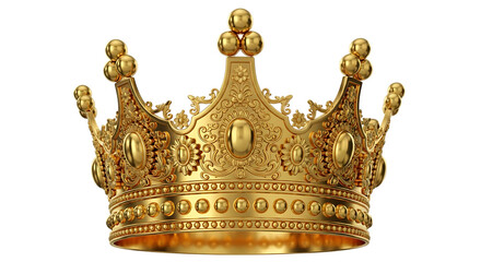 Fototapeta premium An ornate golden crown, adorned with jewels, sits majestically isolated on a clean transparent background, representing power and luxury