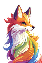 Colorful artistic depiction of a fox with vibrant fur, showcasing beauty and elegance