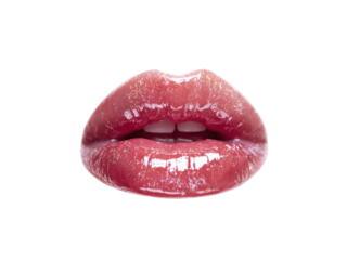Glossy pink lips with subtle shimmer mouth, Isolated, Transparent Png