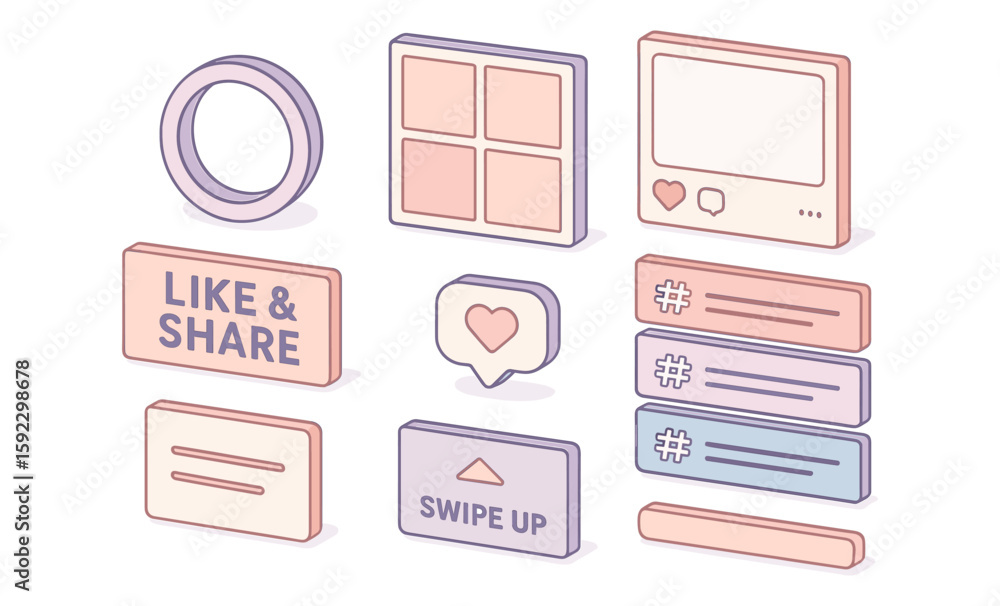 Canvas Prints pastel social media icons set with interactive elements