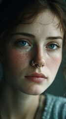 Fototapeta premium A close up of a woman with a nose ring on her nose