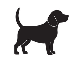 Black silhouette vector icon of a Beagle with a rounded body and drooping ears