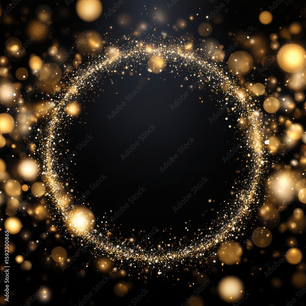 Poster sparkling golden circle of light on a dark background creates an enchanting festive atmosphere for c