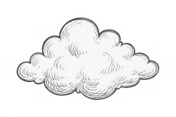 White cloud hand-drawn, softly drifting against transparent backdrop, offering delicate graphic element for creative designs