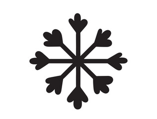 Obraz premium Black vector icon of a snowflake with flower petal-like shapes in each arm