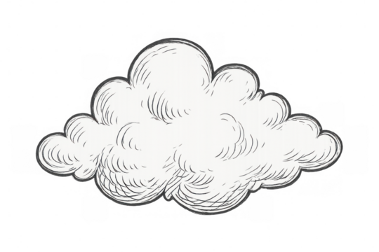 White cloud hand-drawn, softly drifting against transparent backdrop, offering delicate graphic element for creative designs