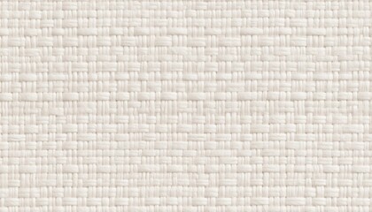 Close-up of Natural Off-White Basket Weave Fabric Texture. Detailed Light Cream Woven Textile Material Background.