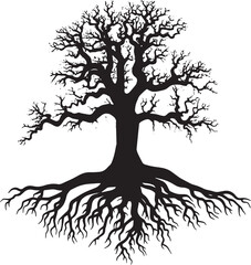 Intricate silhouette of a bare tree with detailed roots spreading underground perfect for nature illustrations botanical prints and environmental themed graphic designs