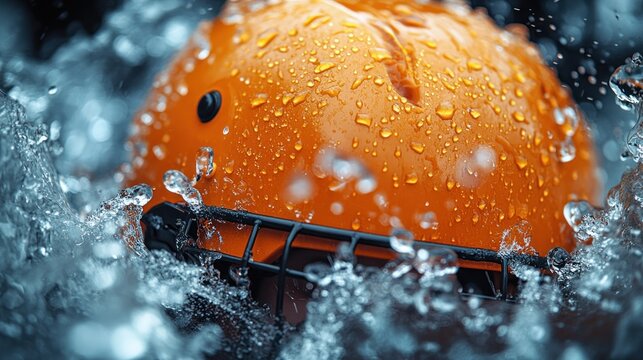 Orange safety helmet in water