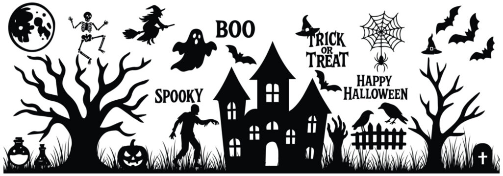 halloween ghosts set line art silhouette vector illustration. Demon silhouettes set, evil pack of vector silhouette design. set of halloween icon silhouette vector. eps 10