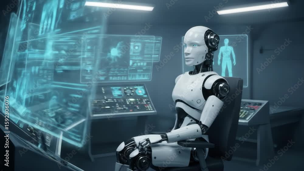 Aufkleber futuristic robotic interface: a glimpse into advanced ai technology and human-machine interaction